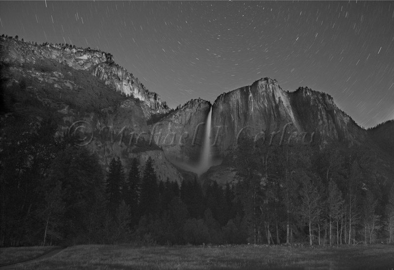 Yosemite Fall After Dark in Moon lite
